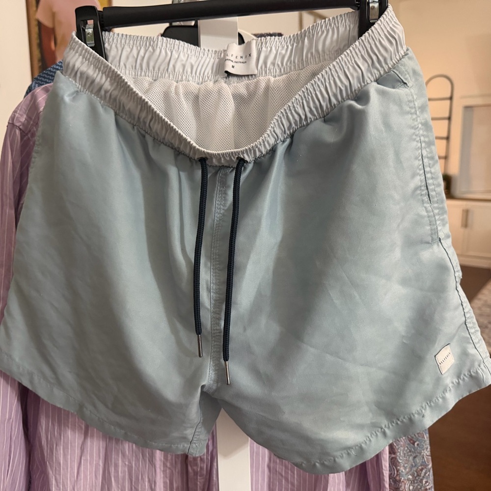 Men's Light Blue Elastic Waist Hybrid Shorts with Drawstring